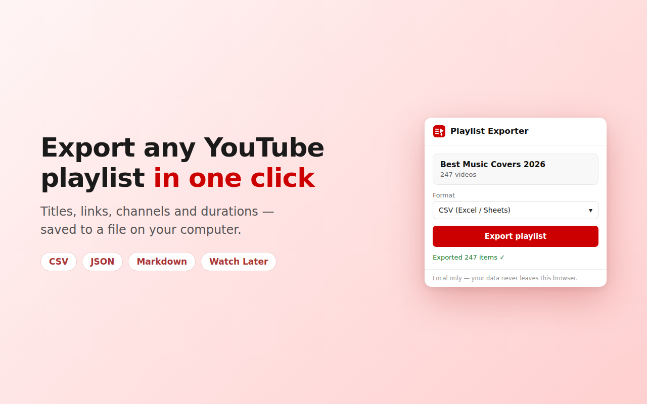 Playlist Exporter popup exporting a playlist to CSV